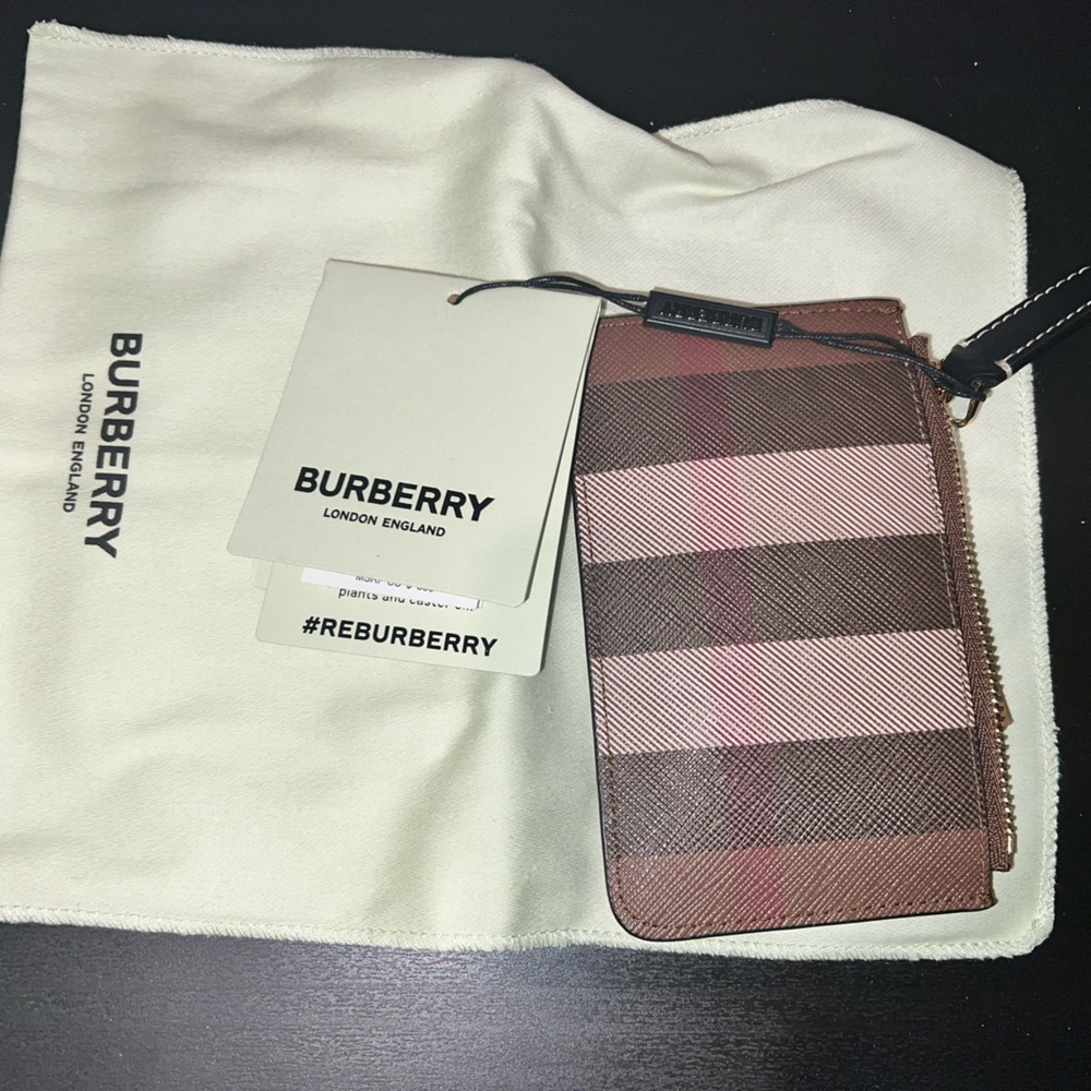 NWT BURBERRY Kelbrook Exaggerated Check Canvas Card Case with Key Ring